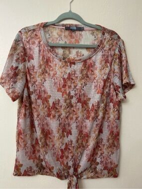 Eva Franco Pink Floral Short Sleeve Tie-Front Top